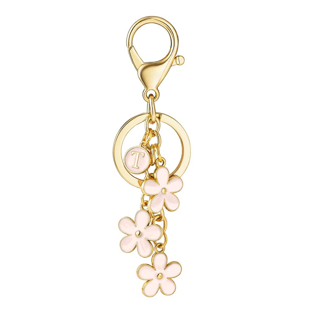SELOVO Young Teens Bag Charm Car Key Chain Letter T Tassel Pink Keychain