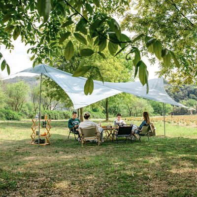 Walkervo 6.8x6.8m Camping Tarp Waterproof Lightweight Tent Tarp with 2 Poles Canopy Camping Hammock Rain Fly Anti-UV Awning Canopy for Outdoor Shelter Camping Picnic,Blue