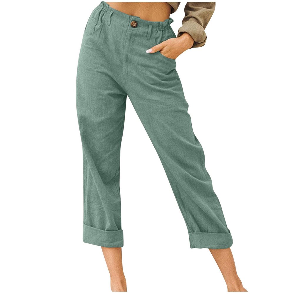 LRMQS Women Capri Pants 2026 Summer Trendy Linen Cropped Trouser with Pockets Beach Casual Cruise Fashion Capris Clothes
