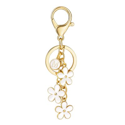 SELOVO Women Girls Keychain White Enamel Initial Letter M Keyring Cute Keychain for Backpack Bag Charm