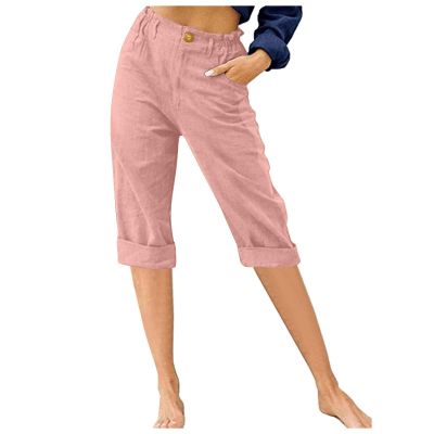 LRMQS Womens Capri Pants Summer Trendy Casual Elastic Waist Cropped Trouser Fashion Resort Wear Beach Vacation Capris Clothes