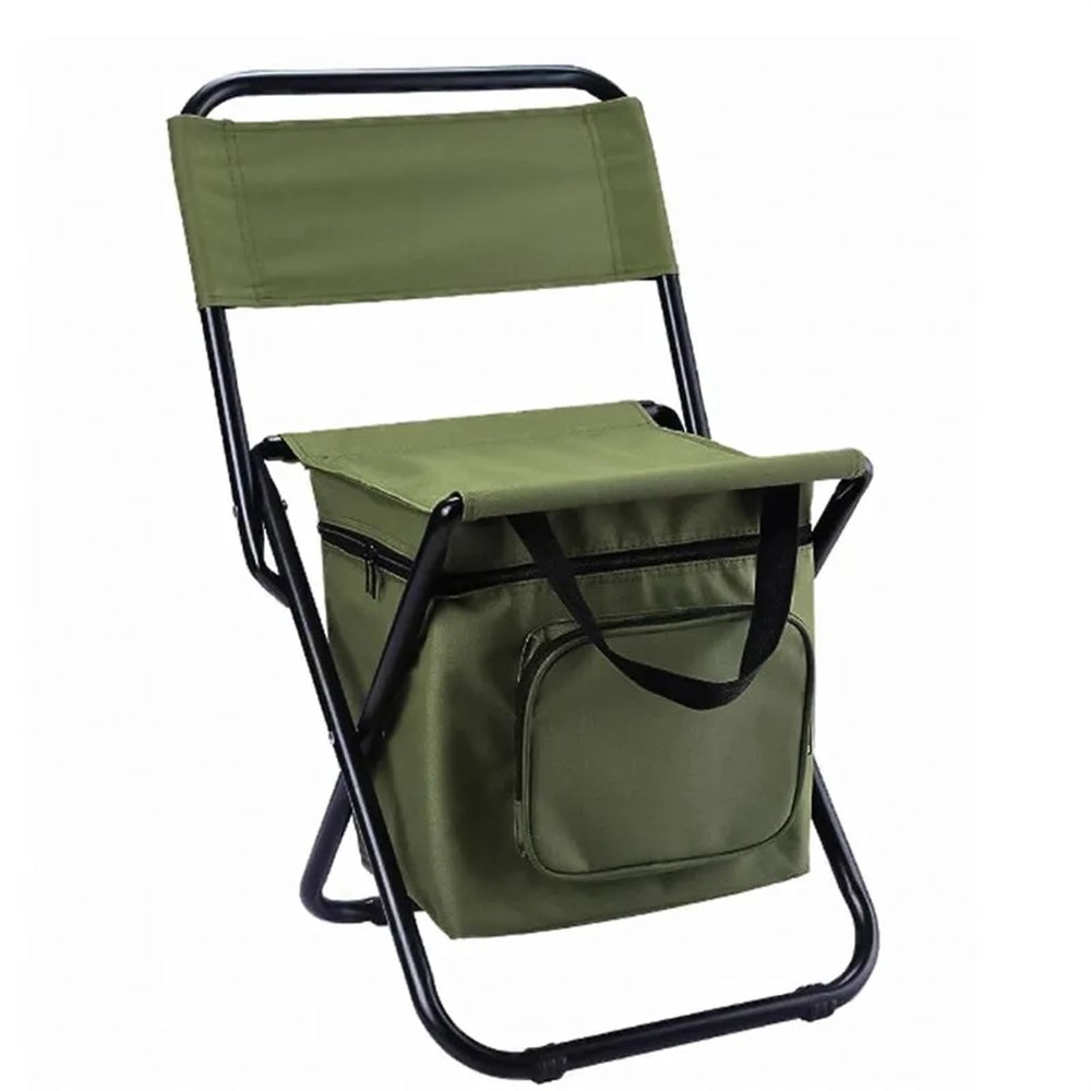 BIJKHSISN Fishing Chair with Cooler Bag Compact Fishing Stool Foldable Camping Chair Outdoor Folding Ice Bag Chair with Storage Bag (Size : Green)