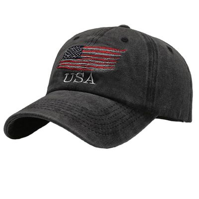 American Flag Hat Distressed Cotton Baseball Cap USA Vintage Trucker Hat Adjustable Dad Cap for Men Women Black