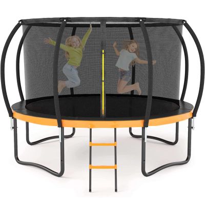 Liyarya 12FT Trampoline for Kids/Adults - Outdoor Trampolines with Enclosure Net Curved Poles and Ladder, Heavy Duty Trampoline for Backyard, Anti-Rust Coating Leg, ASTM Approval