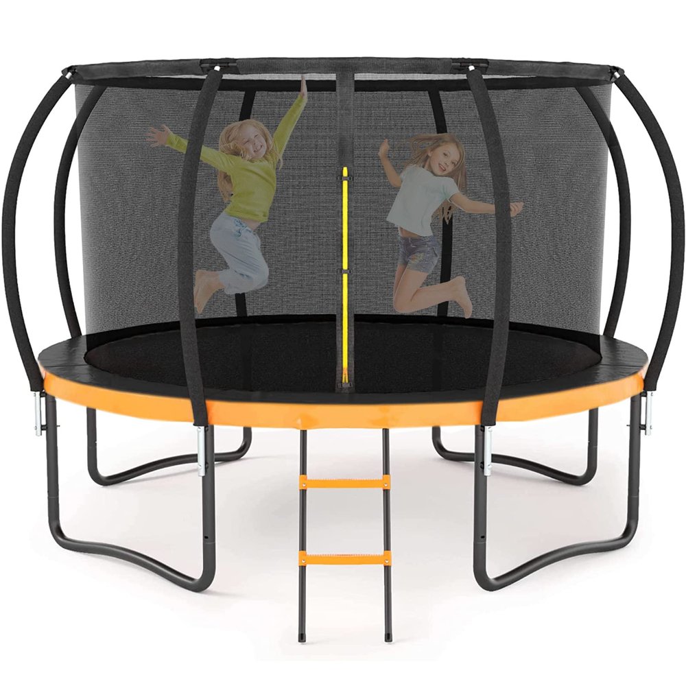 Liyarya 12FT Trampoline for Kids/Adults - Outdoor Trampolines with Enclosure Net Curved Poles and Ladder, Heavy Duty Trampoline for Backyard, Anti-Rust Coating Leg, ASTM Approval