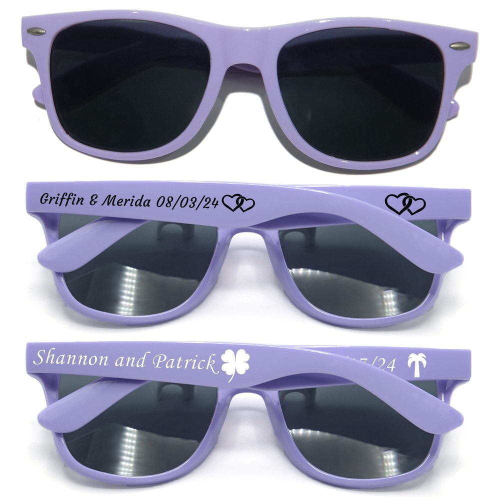130PC Custom Sunglasses Personalized Bulk Party Favors Wedding Guests Logo Music Show Birthday Bachelorette Bridesmaid Gifts Garden 2024 Prom Customizable Glasses (Lavender)
