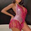 Zaldita Women's Shiny Sequins Tassel Latin Jazz Costume Leotard Backless Lyrical Dance Bodysuit Hot Pink Small view 3