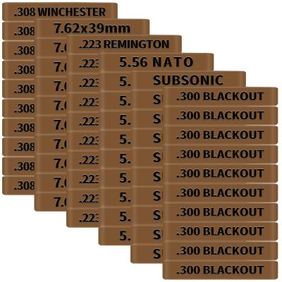60 Pack Miaozhun Magazine Marking Bands, 5.56 NATO, .223Remington, .300 Blackout, Subsonic, 7.62x39mm, .308Winchester Magazine Caliber Identification (Coyote Brown-Black)