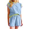 2 Piece Sets for Women Sweatsuits Cap Sleeve Tops Shorts Sets Fashion Teen Girls Y2k Tracksuits Lounge Workout Sets view 1
