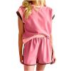 2 Piece Sets for Women Sweatsuits Cap Sleeve Tops Shorts Sets Fashion Teen Girls Y2k Tracksuits Lounge Workout Sets view 2