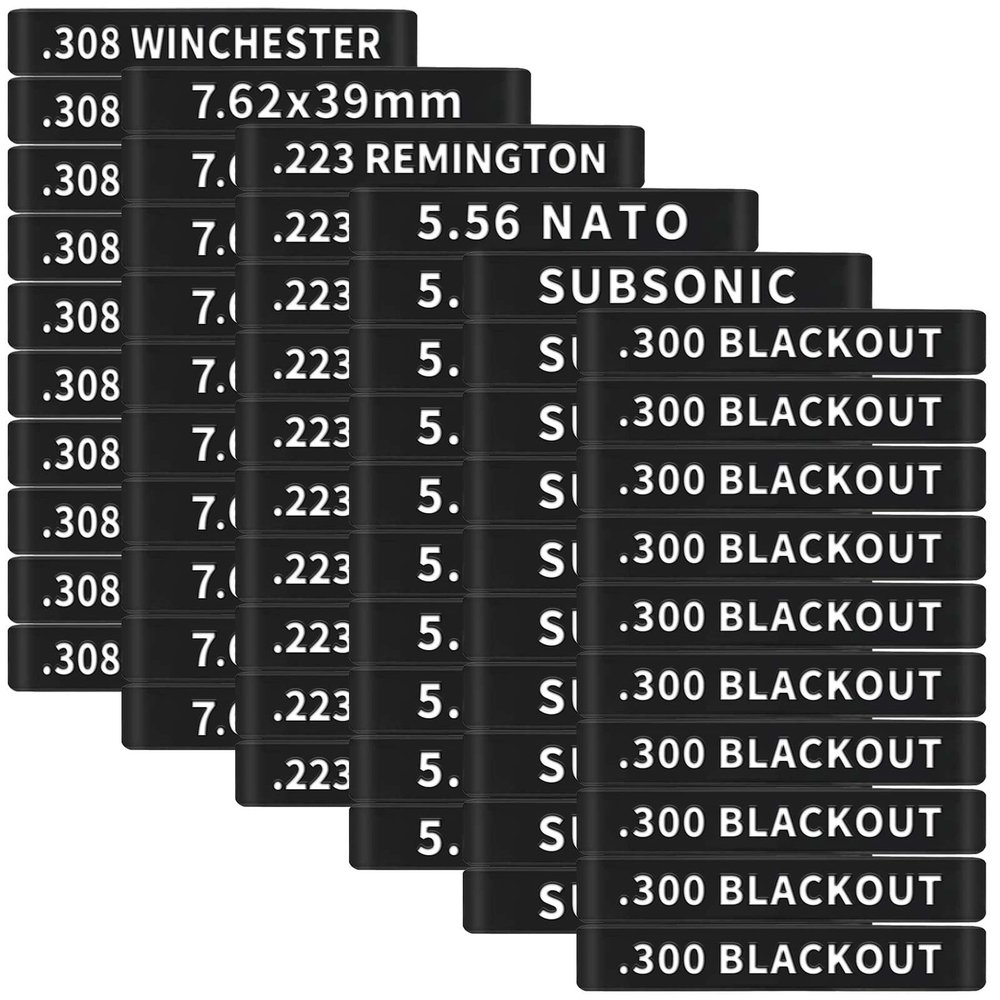 60 Pack Miaozhun Magazine Marking Bands, 5.56 NATO, .223Remington, .300 Blackout, Subsonic, 7.62x39mm, .308Winchester Magazine Caliber Identification (Black-White)