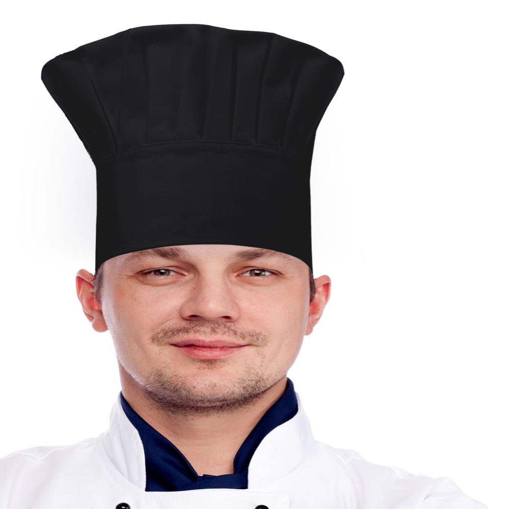 CRJHNS Chef Hat,Adult Adjustable Hook and Loop Tape Baker Hat Kitchen Cooking Chef Cap for Men Women Kids Black