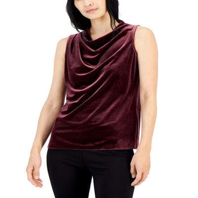 Women's Velvet Cowlneck Top Rich Malbec M