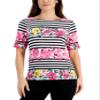 Karen Scott Petite Striped Floral-Print Top Pink White Combo PXS view 1