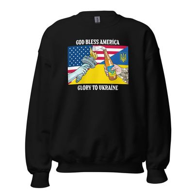 God Bless America Glory to Ukraine - US Ukraine Symbols Ukrainian American Unisex Sweatshirt Black