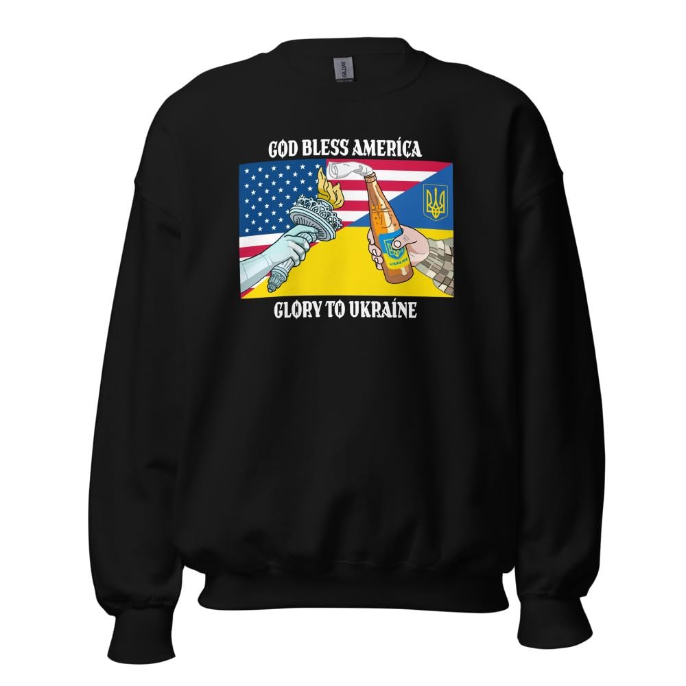God Bless America Glory to Ukraine - US Ukraine Symbols Ukrainian American Unisex Sweatshirt Black