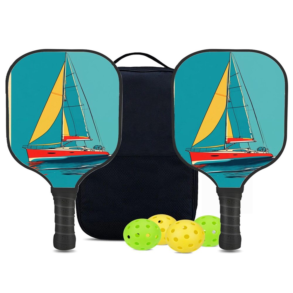 KUAVETO Pickleball Paddles Set, All The DIY Fun You can Have with Sailing Yacht-AF78 Pattern Custom Made Honeycomb Polymer Core- Includes 2 Paddles, 4 Balls, and a Carry Bag