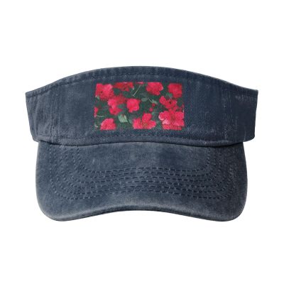 SSIMOO Red Red Flower Print Denim Sun Visor Cap Versatile Unisex Design,for Outdoor Activities and Daily Wear, One Size-Large