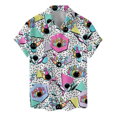 ACEPrints 80s Bowling Hawaiian Shirts for Men Casual Mens Bowling Shirts Mens Hawaiian Shirts Short Sleeve Button Down Shirt