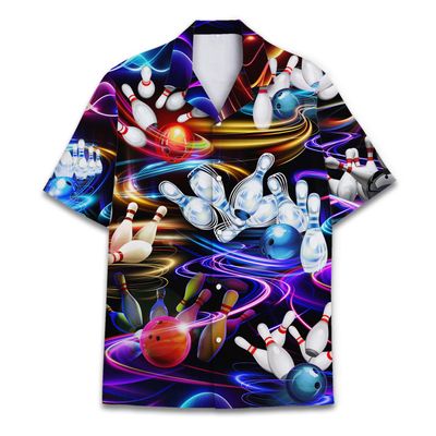 ACEPrints Magic Bowling Hawaiian Shirt for Men Neon Colorful Bowling Shirt Mens Hawaiian Shirts Short Sleeve Button Down Shirt