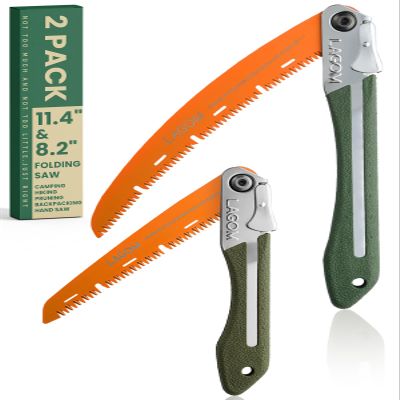 LAGOM Folding Camp Saws for Cutting Branches 2 Pack (11.4" & 8.2") | SK5 Steel Blades, Ergonomic Handle, Secure Lock | Foldable Tool for Camping, Gardening, Survival, Kayaking, Outdoors