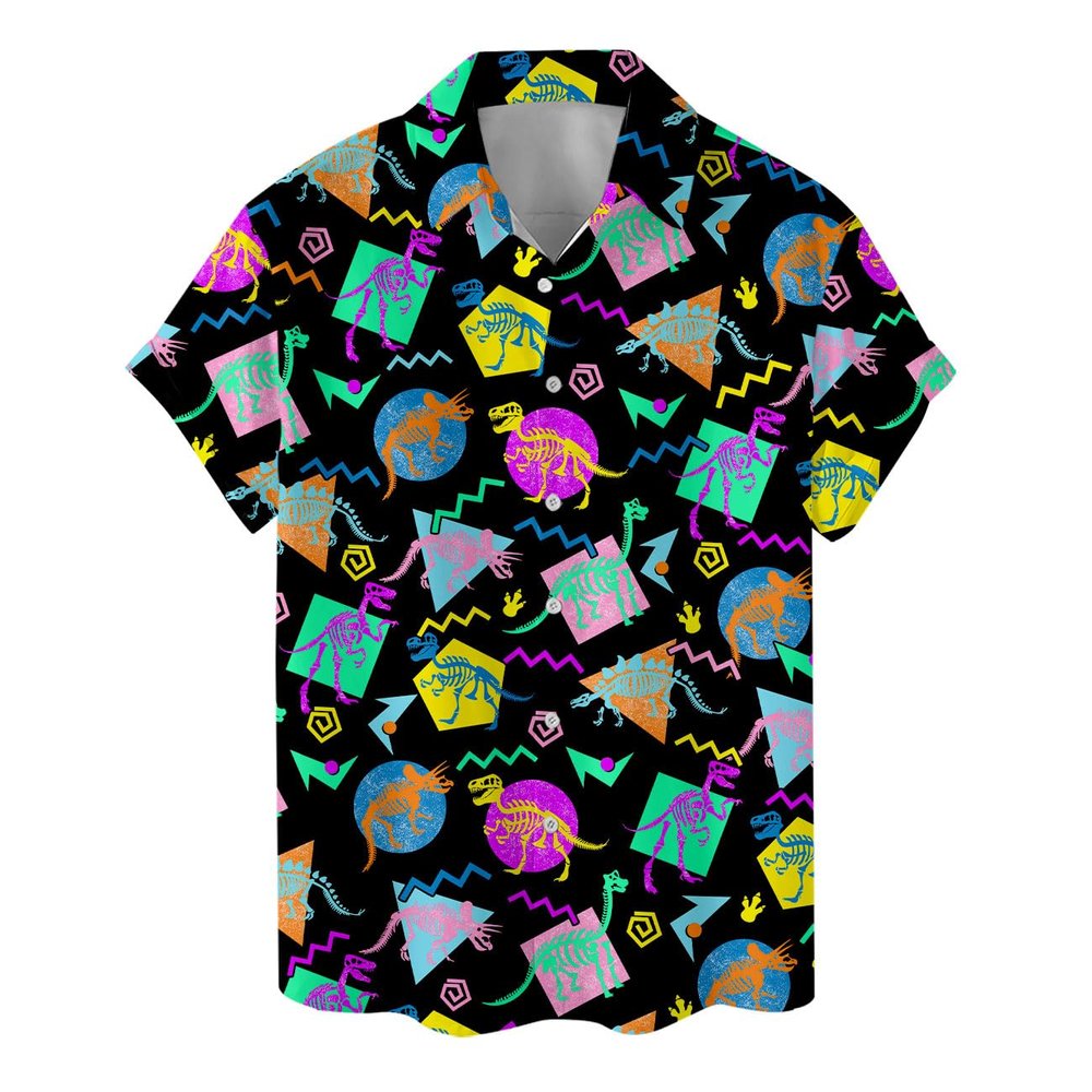 Retro Dinosaur Bowling Hawaiian Shirt for Men Bowling Shirts T Rex Men's Casual Button-Down Shirts Outfit for Men