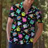 Retro Dinosaur Bowling Hawaiian Shirt for Men Bowling Shirts T Rex Men's Casual Button-Down Shirts Outfit for Men view 3