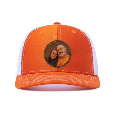 Generic Custom Caps Custom Leather Patch Trucker Men's and Women's Caps - Personalized Text and Photo UV Printed Baseball Caps 41, Orange With White Netting