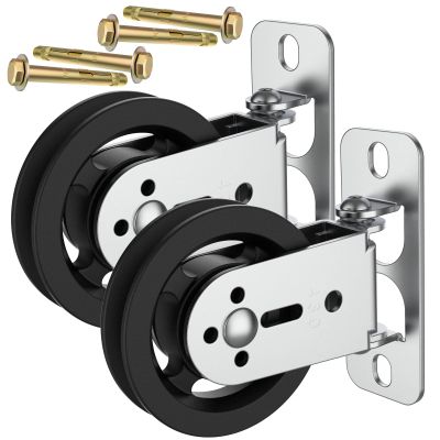 Anobeyi 3.5 IN/88 MM Wall Mount Gym Pulley Weight System, 180 Rotation Silent Cable Pulley Wheel Block, Steel Bracket Cable Attachment for Squat Rack, Home Gym, DIY Fitness Equipment (Black-2pcs)