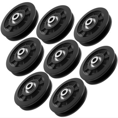 Anobeyi 90mm/3.5" Nylon Bearing Gym Pulley Wheel, Universal Exercise Replacement Pulleys for Home Gym Equipment Parts, Cable Machine Accessories, Garage Door Wheel System (Black-8pcs)