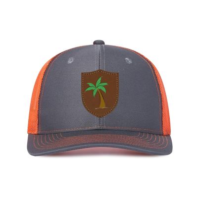 Generic Customized Leather Patch Truck Driver Men's and Women's Hat - Personalized Text and Photo UV Spray Printed Baseball Hat 81, Dark Gray With Orange Netting