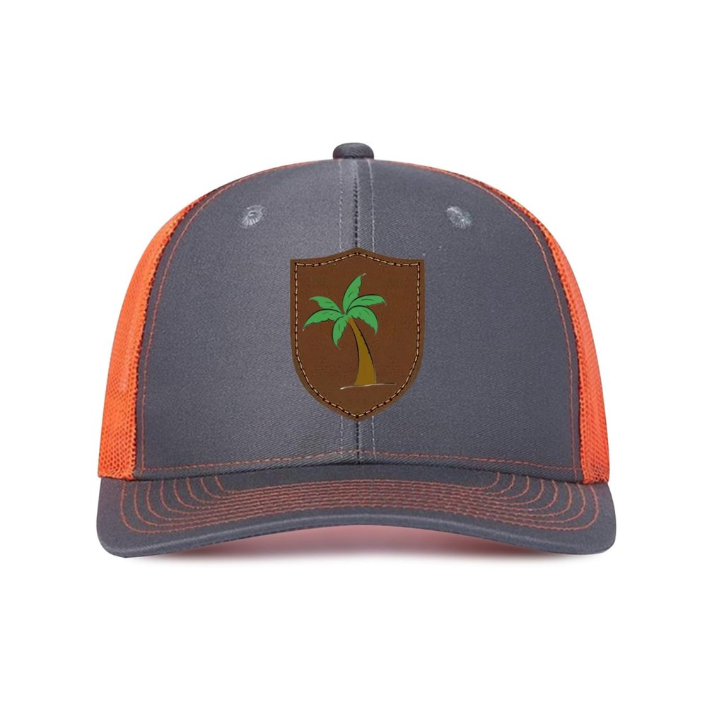 Generic Customized Leather Patch Truck Driver Men's and Women's Hat - Personalized Text and Photo UV Spray Printed Baseball Hat 81, Dark Gray With Orange Netting