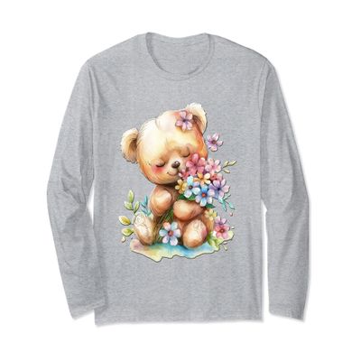 baby bear with flowers cute lil bears snugglebear daughter Long Sleeve T-Shirt