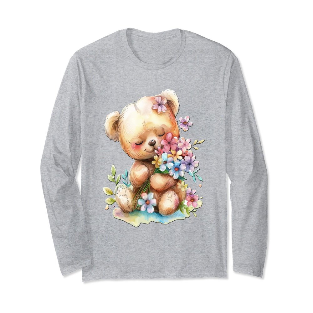 baby bear with flowers cute lil bears snugglebear daughter Long Sleeve T-Shirt