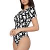 Bigf-Oot-Silhouettes-Hipster Women's Short-Sleeve Round Neck One-Piece Swimsuit Large Black view 4