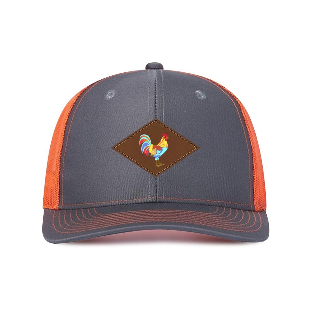 Generic Customized Leather Patch Truck Driver Men's and Women's Hat - Personalized Text and Photo UV Spray Printed Baseball Hat 69, Dark Gray With Orange Netting