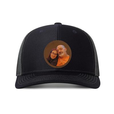 Generic Customized Leather Patch Truck Driver Men's and Women's Hat - Personalized Text and Photo UV Spray Printed Baseball Hat 48, Black With Dark Grey Mesh