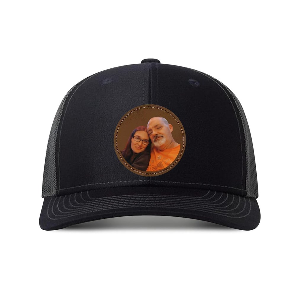 Generic Customized Leather Patch Truck Driver Men's and Women's Hat - Personalized Text and Photo UV Spray Printed Baseball Hat 48, Black With Dark Grey Mesh