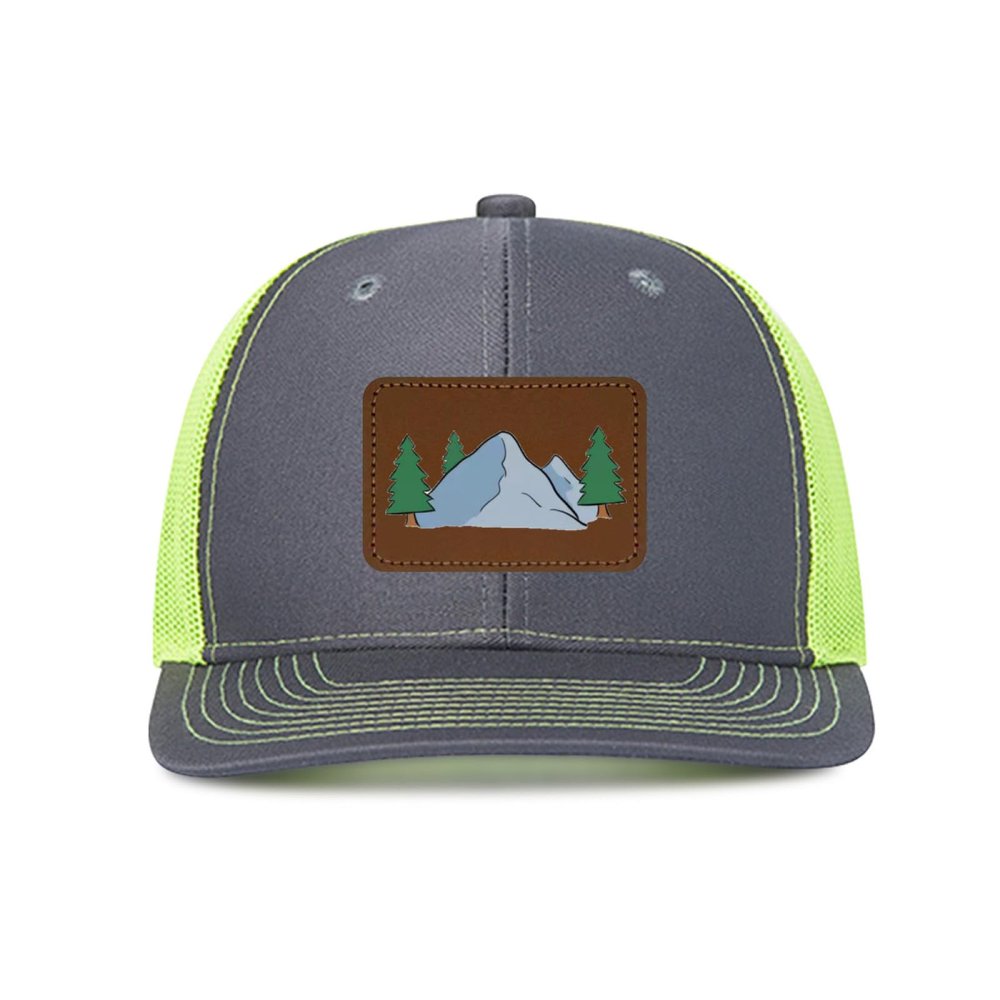 Generic Customized Leather Patch Truck Driver Men's and Women's Hat - Personalized Text and Photo UV Spray Printed Baseball Hat 14, Dark Gray With Green Mesh