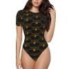 Arizona-State-Flag-Gold Women's Short-Sleeve Round Neck One-Piece Swimsuit Large view 1