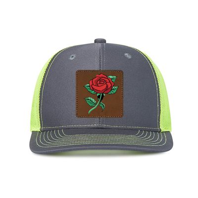 Generic Customized Leather Patch Truck Driver Men's and Women's Hat - Personalized Text and Photo UV Spray Printed Baseball Hat 50, Dark Gray With Green Mesh
