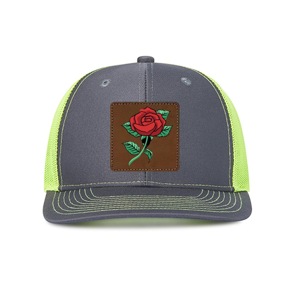 Generic Customized Leather Patch Truck Driver Men's and Women's Hat - Personalized Text and Photo UV Spray Printed Baseball Hat 50, Dark Gray With Green Mesh