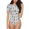 Augenstern Mahjong-China-Culture-Hipster Women's Short-Sleeve Round Neck One-Piece Swimsuit Medium Black view 1
