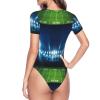 American-Football-Arena-Field Women's Short-Sleeve Round Neck One-Piece Swimsuit Large Black view 4