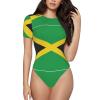 Augenstern Jamaican-Flag Women's Short-Sleeve Round Neck One-Piece Swimsuit Small Black view 1