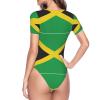 Augenstern Jamaican-Flag Women's Short-Sleeve Round Neck One-Piece Swimsuit Small Black view 4
