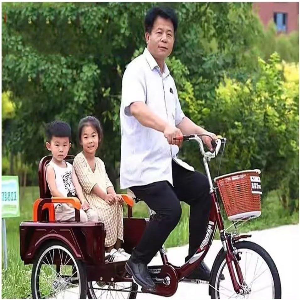 MTNBHH Tricycle for Adults with Child Seat, 3 Wheel Bicycle Cruiser Bike Adult Tricycle for Parent-Child/Mate/Friends