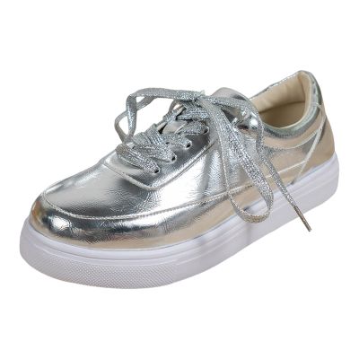 NineFit Basics Sparkly Sneakers for Women,Fashion Sneakers for Women 2024 Glitter Athletic Tennis Walking Shoes Bling Shiny Leather Low Top Tennis Sneakers Breathable Lace Up Comfort Sneakers, 7.5, Silver