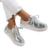 NineFit Basics Sparkly Sneakers for Women,Fashion Sneakers for Women 2024 Glitter Athletic Tennis Walking Shoes Bling Shiny Leather Low Top Tennis Sneakers Breathable Lace Up Comfort Sneakers, 7.5, Silver view 3