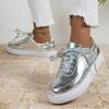 NineFit Basics Sparkly Sneakers for Women,Fashion Sneakers for Women 2024 Glitter Athletic Tennis Walking Shoes Bling Shiny Leather Low Top Tennis Sneakers Breathable Lace Up Comfort Sneakers, 7.5, Silver view 4